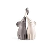 pajoma® Verliebte Elefanten 2er-Set aus Keramik | Höhe 25,5 cm - Harmonisches Pärchen in Beige & Grau | Tierfigur Dekoration, Dekofigur, Tischdeko für Küche, Bad, Wohn- und Schlafzimmer