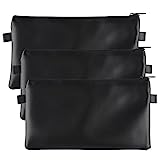 LALAGO 3 Stück Geldbeutel Geldtasche, Geldtaschen Banktasche, PU Dokumententasche mit Reißverschluss, Zipper Beutel, Kosmetiktasche Schwarz