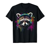 Waschbär Musik Kopfhörer Bunt - Tier Motiv Kunst Waschbär T-Shirt