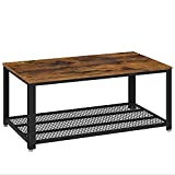 VASAGLE Couchtisch, Wohnzimmertisch mit 2 Ebenen, mit Gitterablage, Fernsehtisch, Metallgestell, verstellbare Füße, für Wohnzimmer, Industrial Style, vintagebraun-schwarz LCT61X