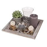 ootb Deko-Teelichtteller, Geschenkset, Glas Holz, Mehrfarbig, 20 x 20 x 8