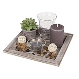 ootb Deko-Teelichtteller, Geschenkset, Glas Holz, Mehrfarbig, 20 x 20 x 8