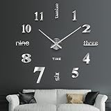 SOLEDI 3D Wanduhr Groß XXL zum Kleben - DIY Mute Modern Uhr Wandtattoo für Wohnzimmer Küche Schlafzimmer Office (60-120cm)