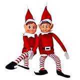 GLOW Wholesale Elfie (Junge) und Elvie (Mädchen) Set lustige und verspielte Elfen verhalten Sich schlecht Figur mit weichem Körper und Vinyl-Gesicht, 2er Set, rot