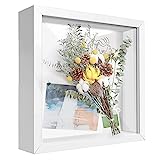 SUNMEG 3D Bilderrahmen 20 x 20cm-Tiefer Rahmen für Objekte bis 3cm-Objektrahmen zum Befüllen Quadratische Form für Wandbehang oder Desktop (Weiß, 20 x 20cm)