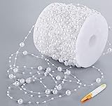 Adorfine Perlengirlande Weiß 60 m Perlenband Perlenkette Deko mit Edelstahl Schere für Hochzeits- und Partydeko Geburtstag Taufe Tisch Deko DIY Handwerk