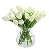 JUSTOYOU 10 STK PU Real Touch Latex Künstliche Tulpen Gefälschte Tulpen Blumen Blumensträuße Blumen Arrangement für Home Room Hochzeitsstrauß Party Herzstück Dekor Weiß