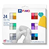STAEDTLER ofenhärtende Modelliermasse FIMO effect, perfekt abgestimmte Farbkombinationen mit unterschiedlichen Effekten, 24 Halbblöcke á 25g in sortierten Farben, 8013 C24-1