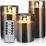 Yinuo Mirror Led Kerzen mit Timerfunktion, Flackernde Flamme, mit Fernbedienung, Bad Deko, Deko Wohnzimmer, Tischdeko Wohnzimmer, Größe 10/12,5/15cm Hoch, 7,5 cm Durchmesser