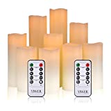 YIWER LED Kerzen Set von 9 Flammenlose Kerzen Batteriebetriebene Kerzen D5.5cmxH 14/15/16/17.5/20/22cm Echtwachssäule Kerzen Flackern mit Fernbedienung und Timer-Steuerung(Elfenbein,9x1）