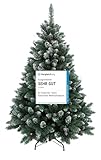 RS Trade HXT 15013 180 cm künstlicher Weihnachtsbaum mit Schnee und Zapfen (Ø ca. 114 cm) ca. 1095 Spitzen, schwer entflammbarer Tannenbaum mit Schnellaufbau Klappsystem, inkl. Christbaum Ständer