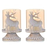 Sziqiqi Kerzenhalter Weihnachtsdeko Innen Tisch: Windlichter 2er Set Hirsch Kerzenständer Metall Vintage für Weihnachten Deko Tisch Wohnzimmer Weiß
