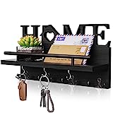 SWTYMIKI Schlüsselhalter für die Wand mit Heim dekoration, Wandregal Holz für Schlüsselbrett Organizer mit 7 Schlüsselhaken, Rustic Wandorganizer mit Ablage, Schwarz Besuche Store