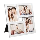 SONGMICS Bilderrahmen, Mehrfachbilderrahmen für 4 Fotos, Fotogröße 10 x 15 cm, Fotogalerie, Glasscheibe, Weiß RPF25WT