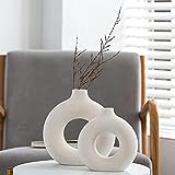 Vase - Set of 2 Weiße Blumenvasen aus Keramik für Wohnungsdeko Trockenblumen Vasen für Tischdecko mit Pampasgras, Zimmer Deko für Geschenk, Kleine Mittelgroße…