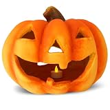 XXL Kürbis-Laterne als Halloween-Deko LED Windlicht in 27x23 cm - Großer Jack-O-Lantern Deko-Kürbis als gruselige Wohnzimmer-Deko - Teelicht-Halter als Herbst-Deko innen und Draußen im Garten