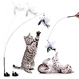 Legendog Interaktives Katzenspielzeug Angel mit Feder - Intelligenz Spielzeug für Katzen Federspielzeug Mit Saugnapf für Kitten SelbstbeschäFtigung Glocke Zauberstab Katzenstab Spielzeug Mit Federn