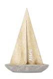 Heitmann Deco - Segel-Schiff mit Schriftzug 'Ahoi' - aus Stein und Holz - für Geburtstag - maritime Deko für Wohnung und Haus - Tischdeko, 23 x 7 x 34 cm, Beige