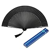 KAKOO Schwarz Handfächer Japanischer Faltfächer Klappfächer Vintage Stil Damen Herren Bambus Fächer Ideal als Hochzeit Geschenk Party Kostüm