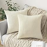 MIULEE 2er Set Kissenbezüge Kord Kissenhülle Dekorative Kissenbezug Sofakissen Couchkissen Dekokissen Zierkissenbezug Deko Kissenhülle mit Verstecktem Reißverschluss 40x40 cm Beige