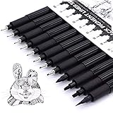 TWOHANDS Schwarz Fineliner Stifte,Schwarze Filzstiften,Pigment Liner Set, Wasserfest, Stifte für Künstler, Illustration, Skizzen, Technisches Zeichnen,12 Stück,902188