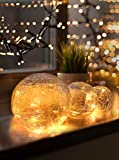 LED Kugel 3er Set Glaskugel warmweiß mit Batterie, Timer, Kratzschutz – Wunderschöne LED Deko Kugeln innen – Leuchtdeko Glaskugeln, Fensterbank Deko Wohnung modern, Fensterbank Lampe, Flur Dekoration