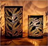 ZEYA Windlicht schwarz Metall 2er Set, Windlicht Gold Deko, Perfekte Dekoration Wohnzimmer, Windlicht Laterne Blätter, Deko Wohnung modern