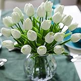 Veryhome Künstliche Blumen Gefälschte Blume Tulpe Latex Material Real Touch für Hochzeitszimmer Home Hotel Party Dekoration und DIY Decor （ Weiß - 10Stück ）