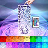 qxpdd Touching Control Rose Crystal Lampe, LED Diamant Kristall Tischlampe, Rose Kristall Lampe, Bedside Lamp RGB Night Light Für Schlafzimmer, Wohnzimmer, Büro (16 Farben Mit Fernbedienung)