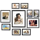 Bilderrahmen 10er Set in Verschiedenen Größen, Schwarz Fotorahmen mit Passepartouts, 1 STK. 28 x 35 cm, 2 STK. 20 x 25 cm, 3 STK. 13 x 18 cm, 4 STK. 10 x 15 cm, Moderner Portraitrahmen MDF-Holzrahmen