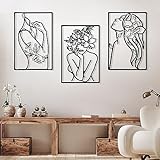 RAINPOP 3 Stück 35x25cm Wanddeko aus Metall, Wasserfest Wandschmuck, Wandskulpturen zum Aufhängen, Moderne Wanddeko Metall, Wohnzimmer Deko, Minimalistische Wandkunst Abstrakte Frau Hausdeko