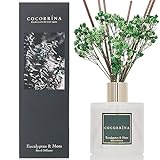 Cocorrína Raumduft Reed Diffuser mit 8 Duftstäbchen 200ml- Eukalyptus & Moos, Natürlich, Langanhaltend, Home Duft ätherisches Öl Reed Diffusor für Badezimmer Regal Dekoration