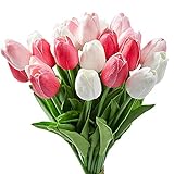 Amajoy Multicolor Künstliche Tulpen Blumen Real Touch Tulpen Gefälschte Faux PU Tulpen für Home Room Party Hochzeitsdekoration Geschenk für Muttertag, 24PCS