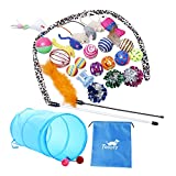 Toozey Katzen Spielzeug 24 Stück Katzenspielzeug Set mit Katzentunnel, Bälle, Federspielzeug, Plüschspielzeug, Spielzeugmäuse Katzen Spielzeug Variety Pack für Kitty Katzen, Bonus Aufbewahrungstasche