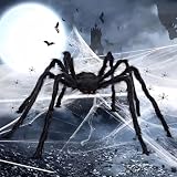 WTZWYFWJ Halloween-Spinne,Haarige Spinne,60g Spinnennetz + 150cm Spinne + 10 Mini Spinne,Realistisch Spinnen Requisiten Gruselig,Halloween Spinnweben Outdoor Garten Party Horror Deko Set,Schwarz