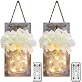 Glighone 2 Stück LED Lichterkette, Vintage Mason Jar Wandleuchte Licht mit künstlicher Blume Holz-Dekoration, Rustikale Wandlampe String Licht für Halloween, Hochzeits Schlafzimmer Wand Dekoration
