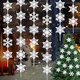 VEYLIN Schneeflocken zum aufhängen,48 aus 6 Stück Schneeflocken Girlande Iridescent Snowflakes Garland Schneeflocken für Weihnacht Neujahr Winter Dekoration