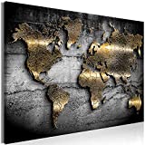 murando - Bilder Weltkarte 120x80 cm Vlies Leinwandbild 1 tlg Kunstdruck modern Wandbilder XXL Wanddekoration Design Wand Bild - Landkarte Kontinente Textur schwarz gold Abstrakt k-A-0498-b-a