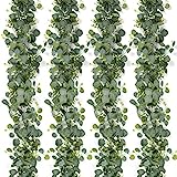 SOMYTING 4 Stück Künstliche Girlanden Eukalyptus mit Weidenblättern Grüne Blätter Weiße Blume Girlande Künstliche Pflanze Hängepflanze für Hintergrund Hochzeit Dekoration Tischläufer Mittelstück