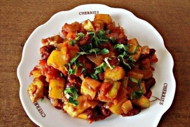Zucchini, Bohnen und Tomaten-Eintopf
